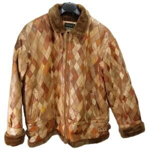 Men's Legacy 2XL Brown/Patchwork Genuine Leather Faux Fur Lined Vintage Coat